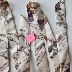 #18 2pc Twilly Set, Elegant Cream and Purple Silk Twilly